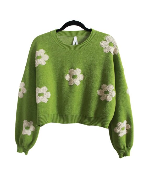 Dreamers By Debut Sweaters - Dreamers Oversized Cropped Floral Sweater